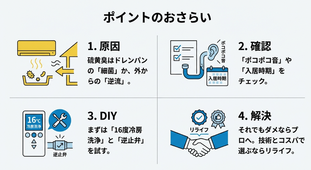 原因の特定、ポコポコ音のチェック、DIY対策の実施、プロへの相談という4つの解決ステップのまとめ